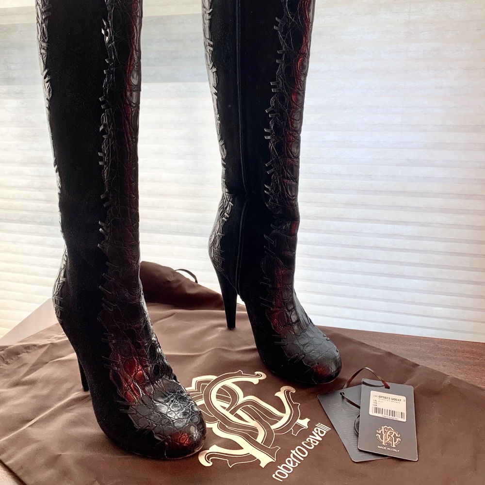 Roberto Cavalli Crocodile tall boots